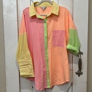 Neon Striped Button Down